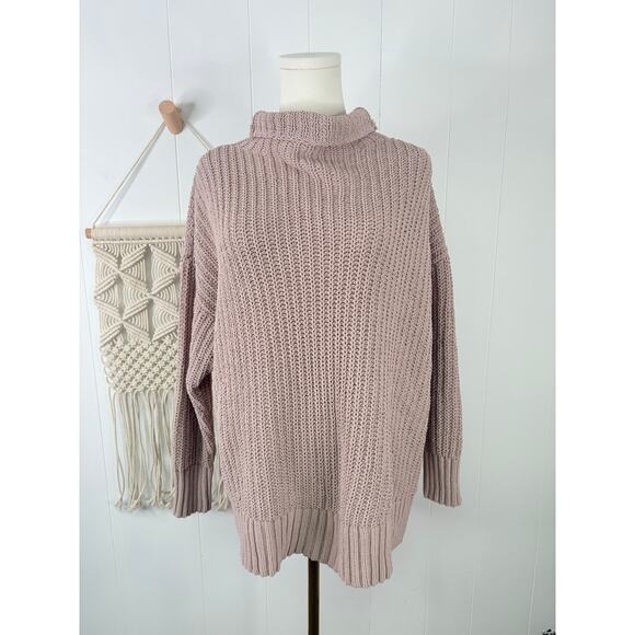 Aerie Oversized Chenille Turtleneck Sweater Womens XS Taupe Beige - Picture 2 of 9